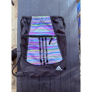 Adidas Striped Drawstring Backpack with Mesh Pockets
